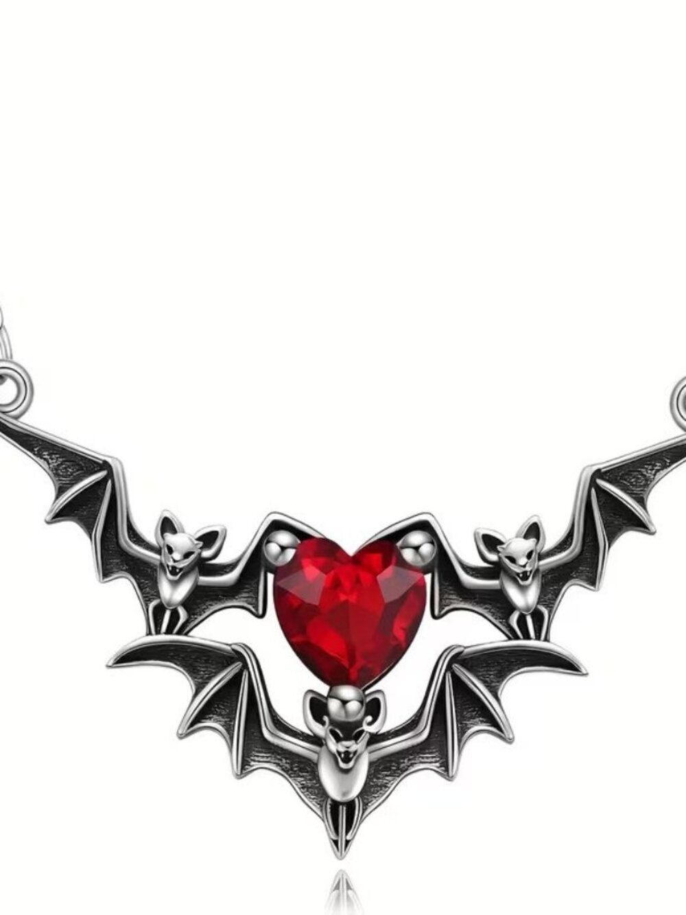Gothic Punk Bat Wing & Heart Resin Pendant Necklace Halloween Spooky 22" Chain